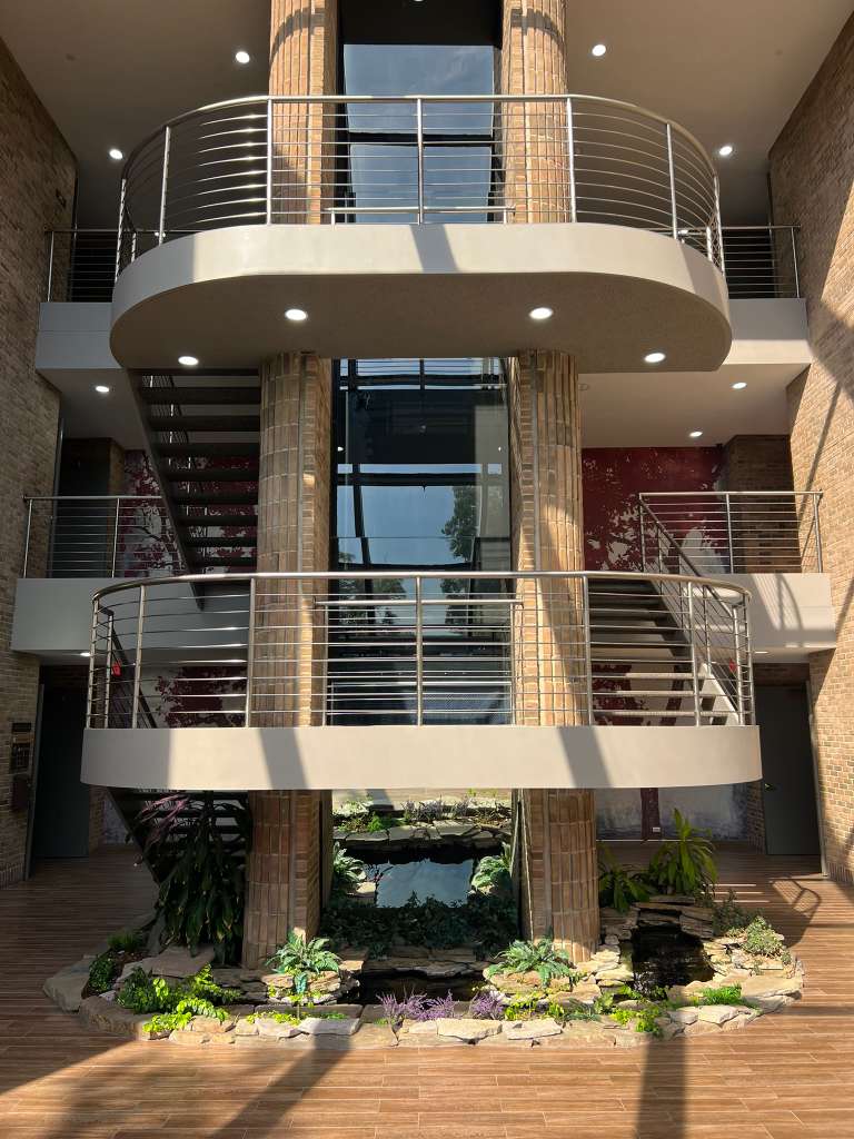 Ornamental steel balcony railing fabricated and installed by HotFab Welding in Michigan